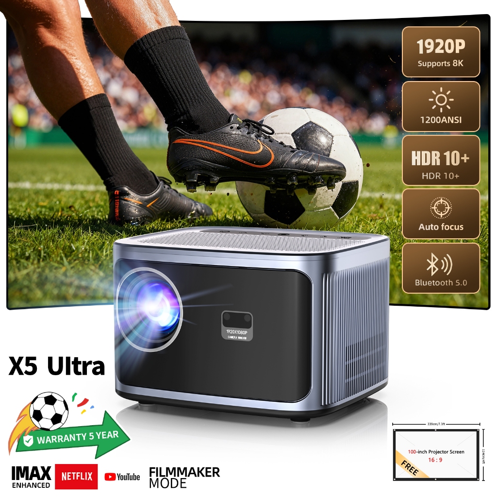 FINTEX X5 Ultra 8K 1200 ANSI 21000Lumens AutoFocus Projector  Android 9.0 โฟกัสอัตโนมัติ HD ความสว่า งสูงเท่านั้น โปรเจค