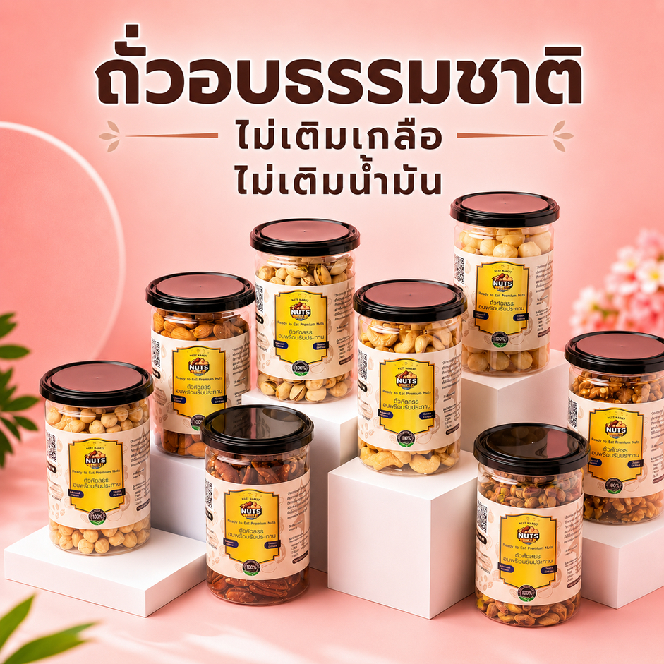คีโต ถั่วอบเพื่อสุขภาพ แมคคาเดเมีย อัลมอนด์ พีแคน วอลนัท พิสตาชิโอ เม็ดมะม่วง  อบธรรมชาติ ไม่เติมเกลือ ไม่เติมน้ำมัน