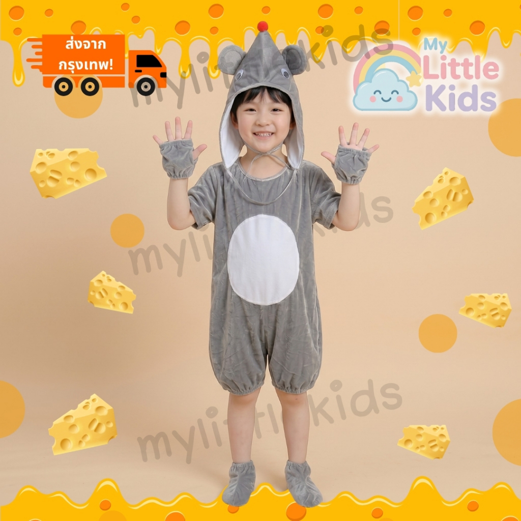 ชุดหนูเด็กผู้ชาย ชุดแฟนซีหนู Rat Costume ผ้ากำมะหยี่ พร้อมหมวกหูหนู ชุดกิจกรรมโรงเรียน ชุดแสดง วันเด็ก