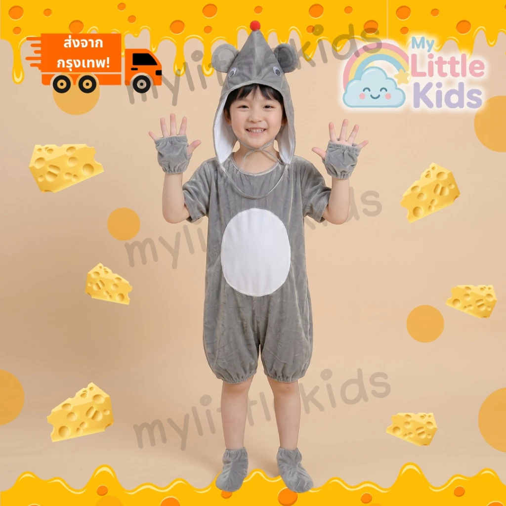ชุดหนูเด็กผู้ชาย ชุดแฟนซีหนู Rat Costume ผ้ากำมะหยี่ พร้อมหมวกหูหนู ชุดกิจกรรมโรงเรียน ชุดแสดง วันเด็ก