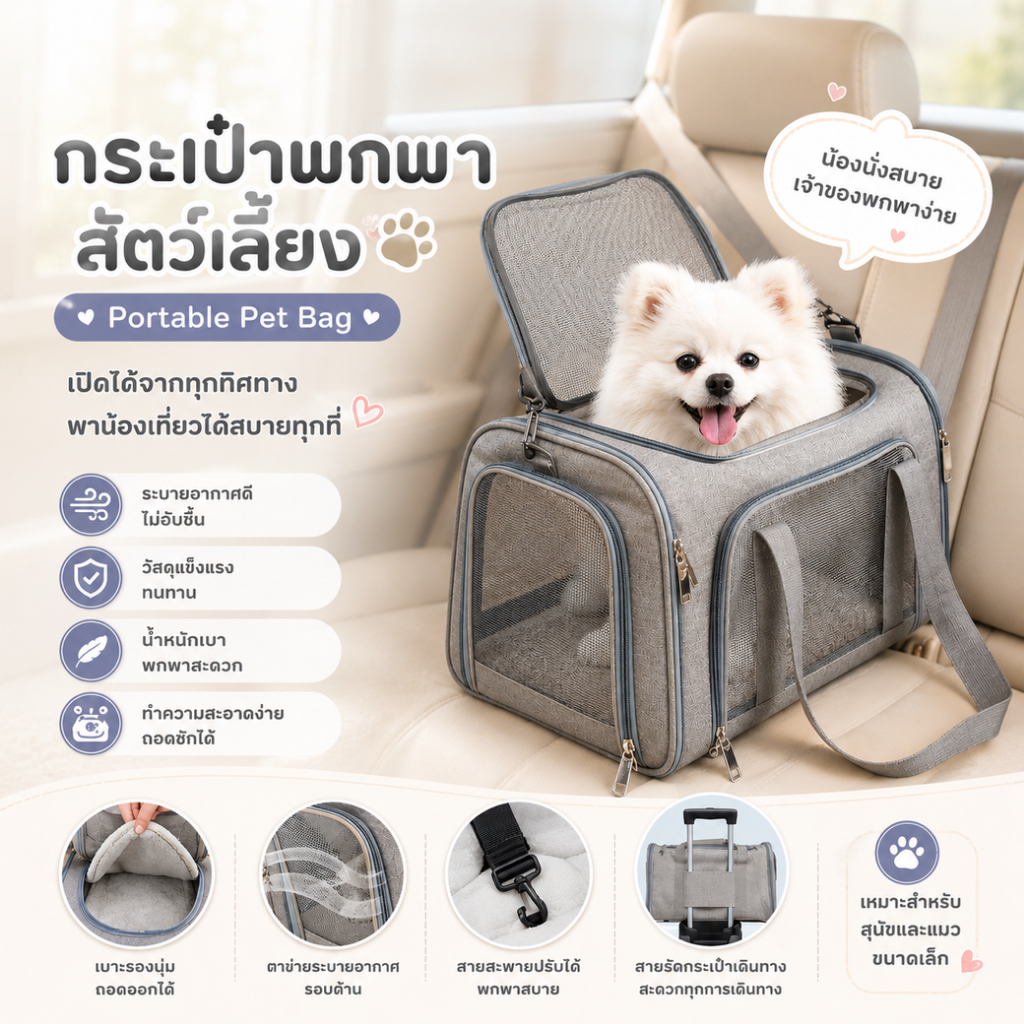 [จัดส่งทันที] 🐱PetParadise.th🐶กระเป๋าเดินทางสัตว์เลี้ยง สะพายไหล่ ปรับระดับได้ พับเก็บได้