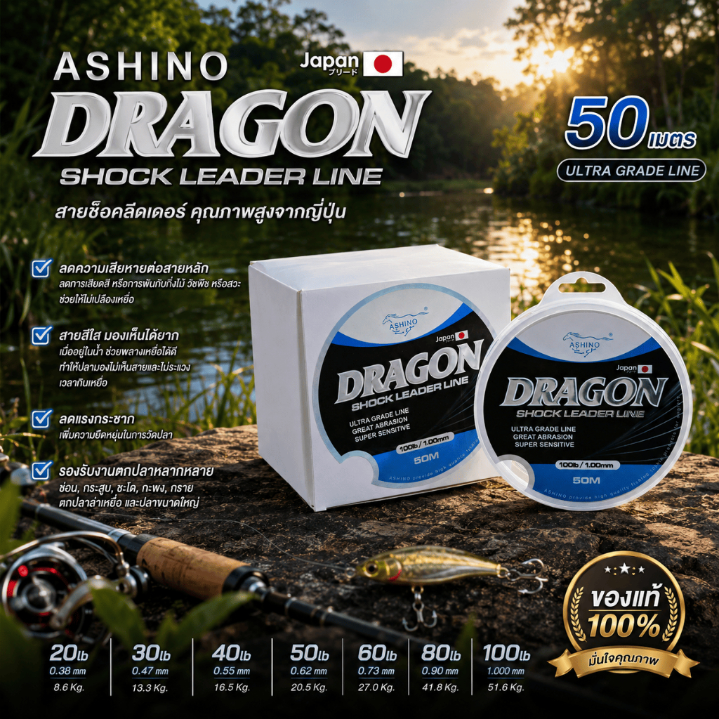 ของแท้ สายช็อคลีด Ashino Dragon ความยาว 50 เมตร