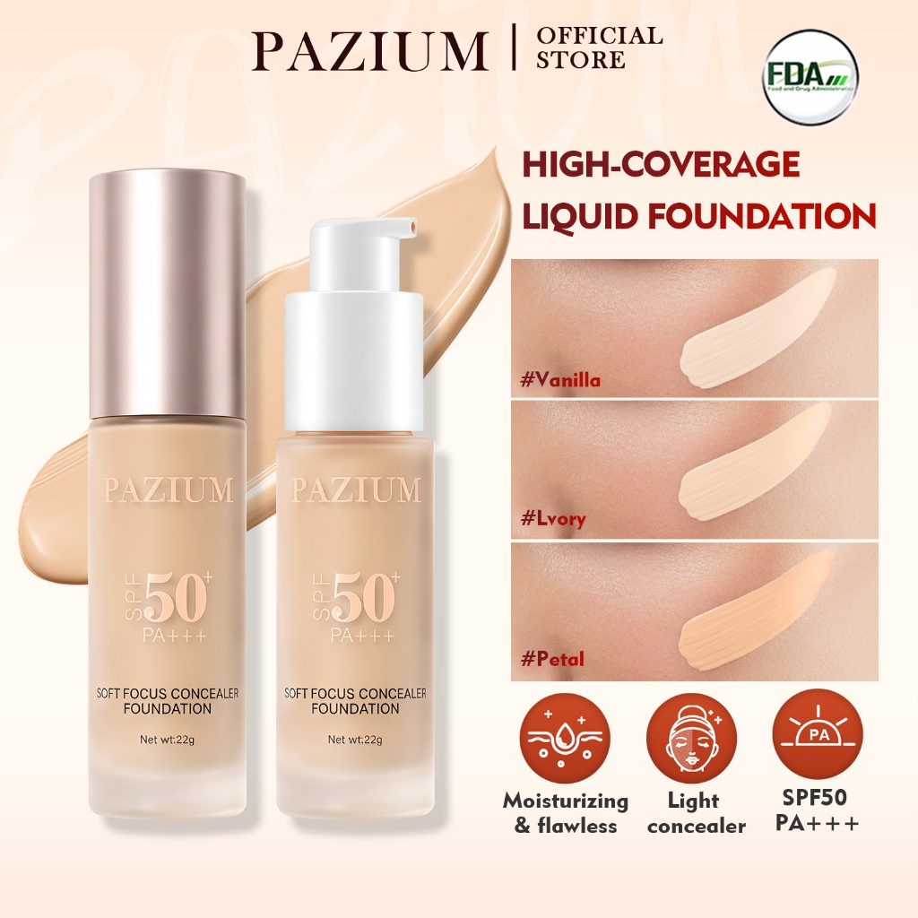 PAZIUM รองพื้น Foundation SPF50+ PA+++ ปกปิดสูง บางเบา บำรุงผิว กันน้ำ กันเหงื่อ คุมมัน ติดทน 12ชม.