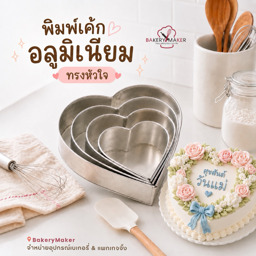 พิมพ์เค้กอลูมิเนียมทรงหัวใจ ตัวเลือกขนาด 0.5-3 ปอนด์ 1 ชิ้น