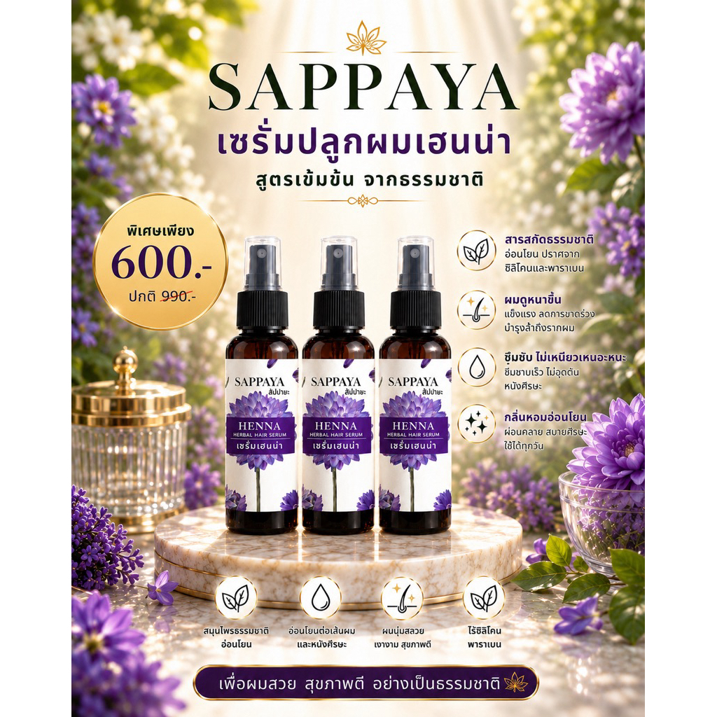 โปร 600 เซรั่มปลูกผมเทียนกิ่ง 2 แถม 1 สุดคุ้ม!