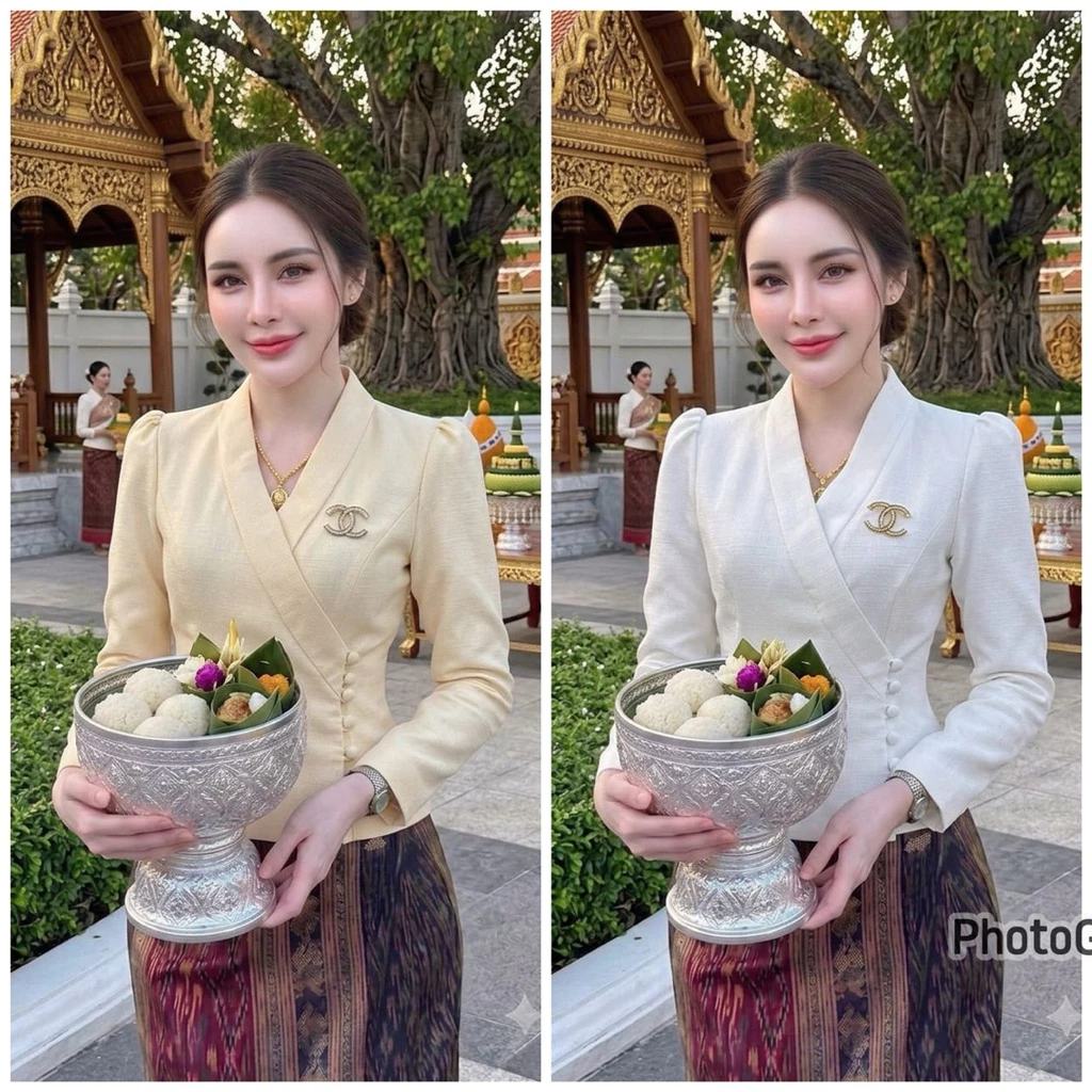 เสื้อไหม ใส่ไปทำบุญ ใส่ไปวัด เสื้อสาวครู