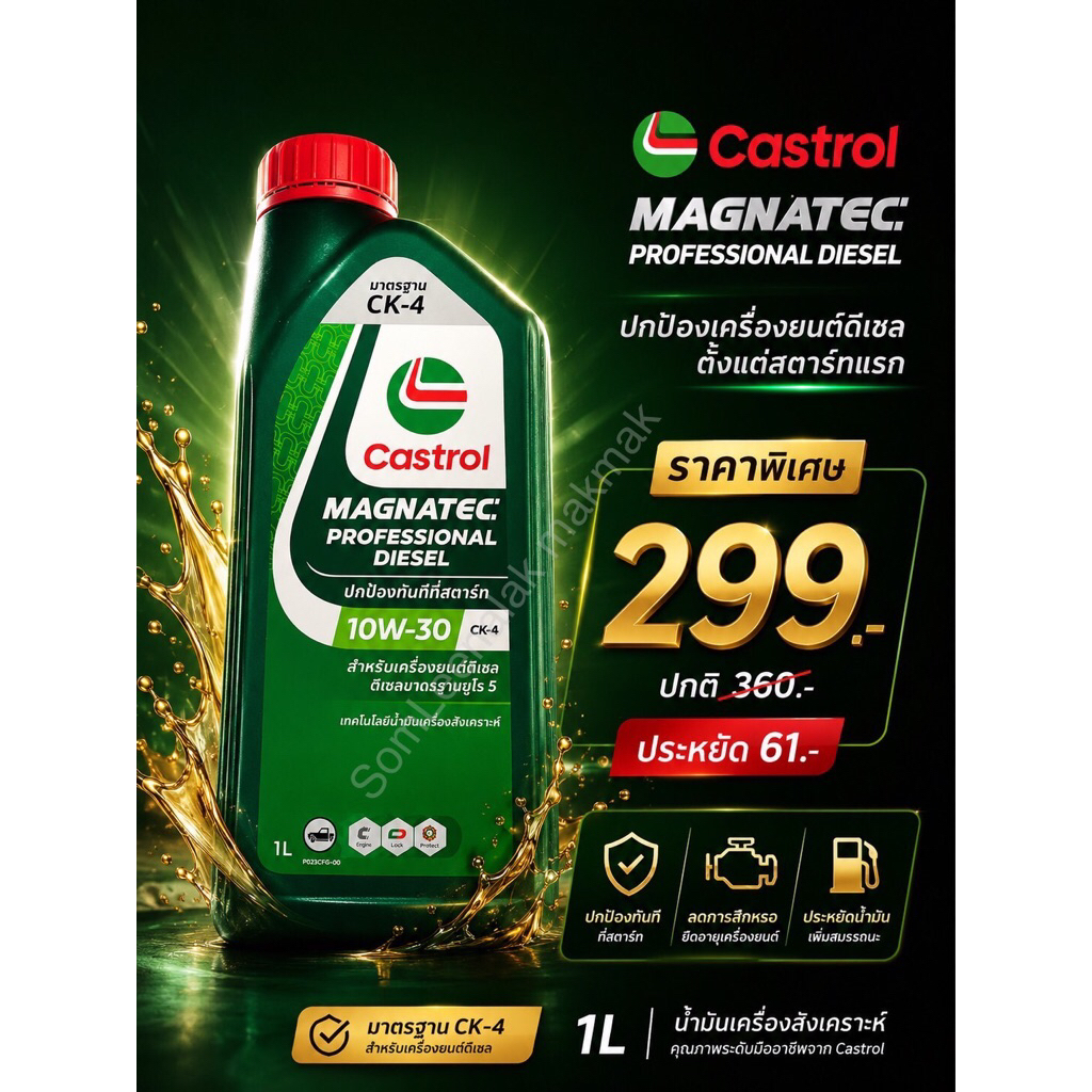 น้ำมันเครื่องยนต์ดีเซล Castrol Magnatec Professional Diesel 10W-30 สำหรับเครื่องยนต์ดีเซลเเละดีเซลมา