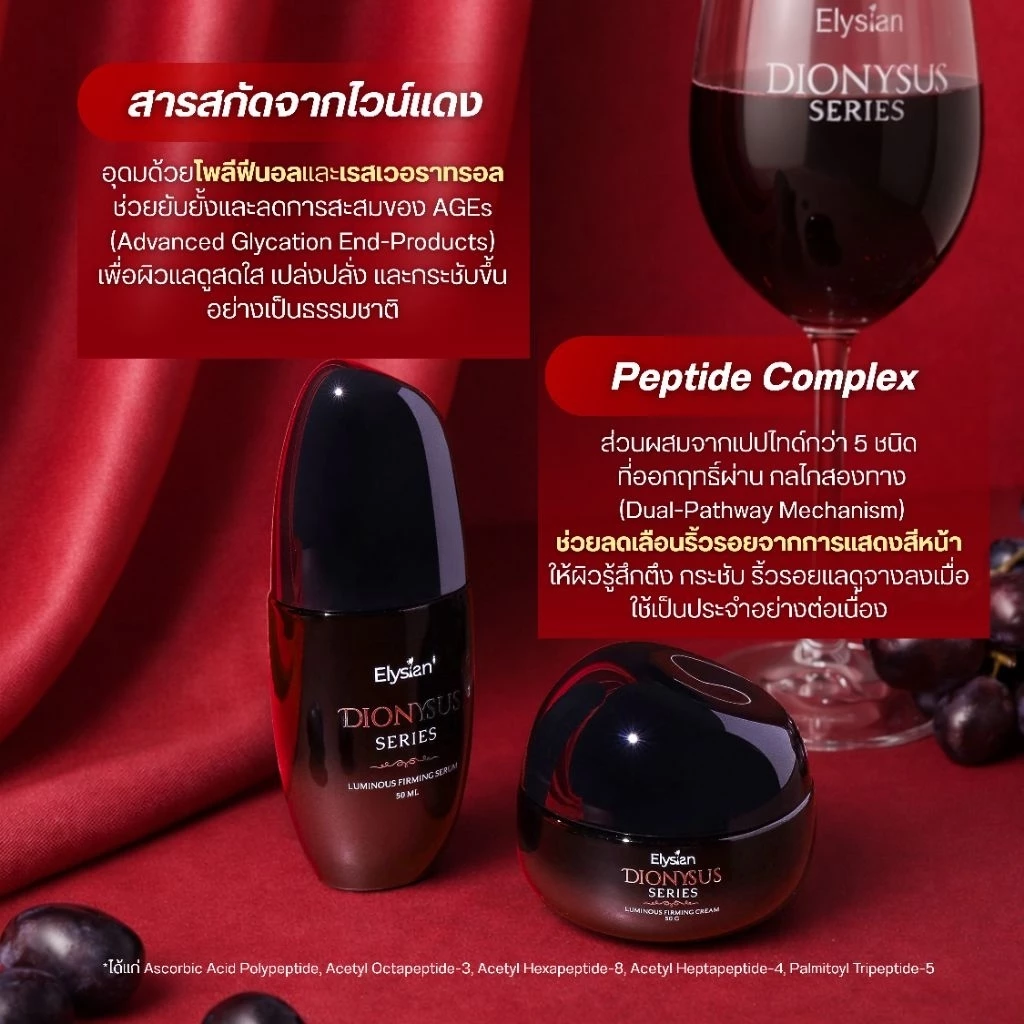 [Elysian] Dionysus Series: Luminous Firming Cream & Serum เซ็ตหน้าตึง ผิวฟู ซีรั่ม➕ครีมทาผิว เซรั่มไวน์แดง ลดริ้วรอย thumbnail 8