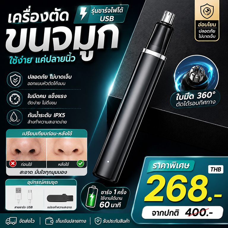 【COD】🥰Mini NoseHairTrimmer การออกแบบแบบพกพา เครื่องเล็มขนจมูกไฟฟ้า  ตัดได้นุ่มนวลเกลี้ยงเกลา กันน้ำ ล้างร่างกา