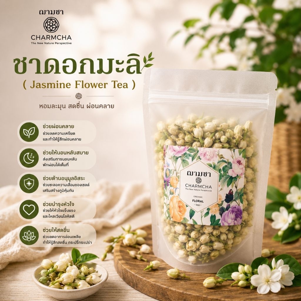 ชาดอกมะลิ บรรจุ 30 ซองชา( Jasmine Flower Tea ) ดื่มแล้วผ่อนคลาย สดชื่นบำรุงผิวพรรณ