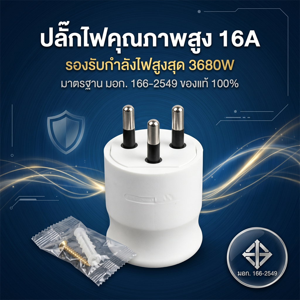 GONEO ปลั๊กไฟตัวผู้ หัวกลม 3ขา รุ่น T16S1 ทำจากทองเหลือง ทนความร้อนสูง(ไม่มีสายไฟ)