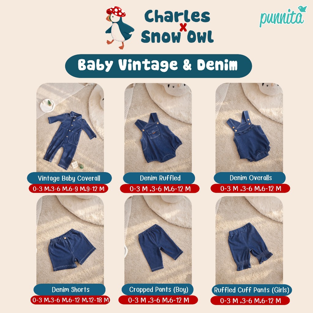 Charles x Snow Owl ชุดผ้ายีนส์ เด็กเล็ก 0-1 ขวบ Denim & Vintage