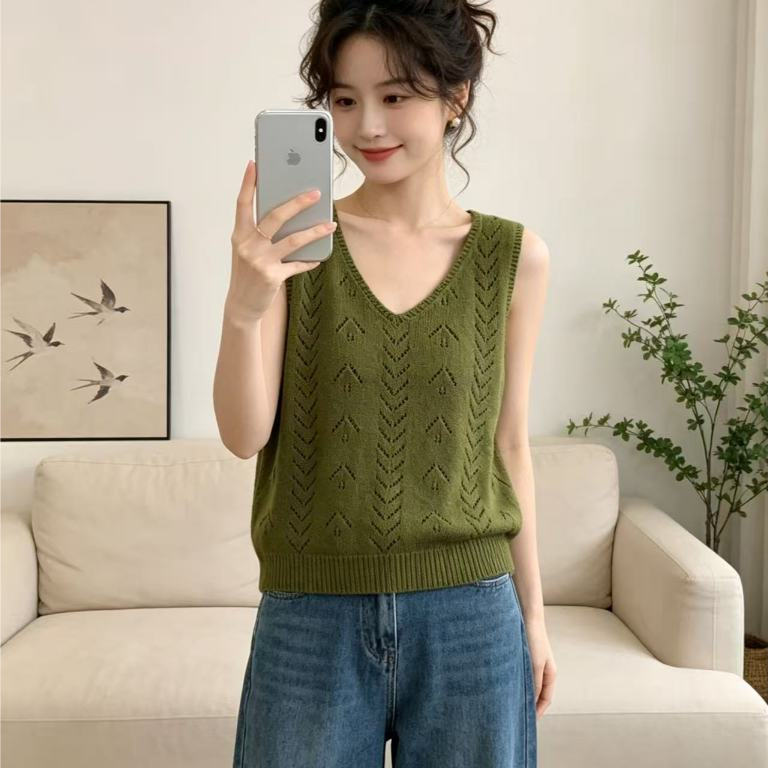 พร้อมส่งในไทย***เสื้อกั๊กไหมพรมคอวีแขนกุด จั๊มเอวผ้าหนา ใส่เป็นตัวนอกได้ Y362