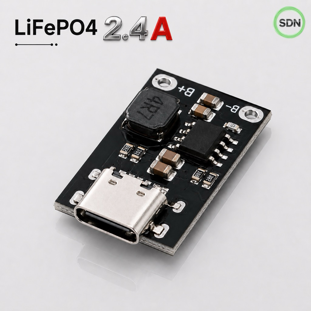 บอร์ดชาร์จ LiFePO4 2.4A Type-C สำหรับแบตเตอรี่ 1S 3.2V งาน DIY