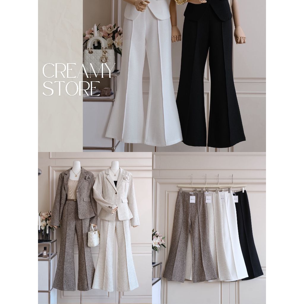 Creamystore กางเกงขาม้าเอวสูง ผ้าทวิต (เฉพาะกางเกง) งานป้ายPrisana กางเกงทำงาน