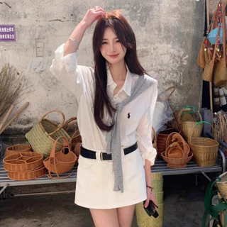 Veewink เสื้อเชิ้ตแขนยาวทรงหลวม ปักลายม้า ผ้าฝ้ายเนื้อนุ่ม ใส่สบาย แมตช์ง่าย ใส่ทับชั้นใน กันแดด