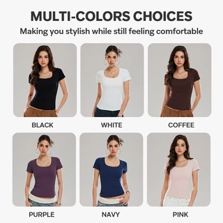 Cosleaf เสื้อยืดเต้นแอโรบิกคอU เอวคอด ทรงสวยเข้ารูปสลิมฟิตผ้านิ่มไม่บาดผิวบางเบาระบายได้ดีเหมาะใส่หน้าร้อนกับทุกกิจกรรม
