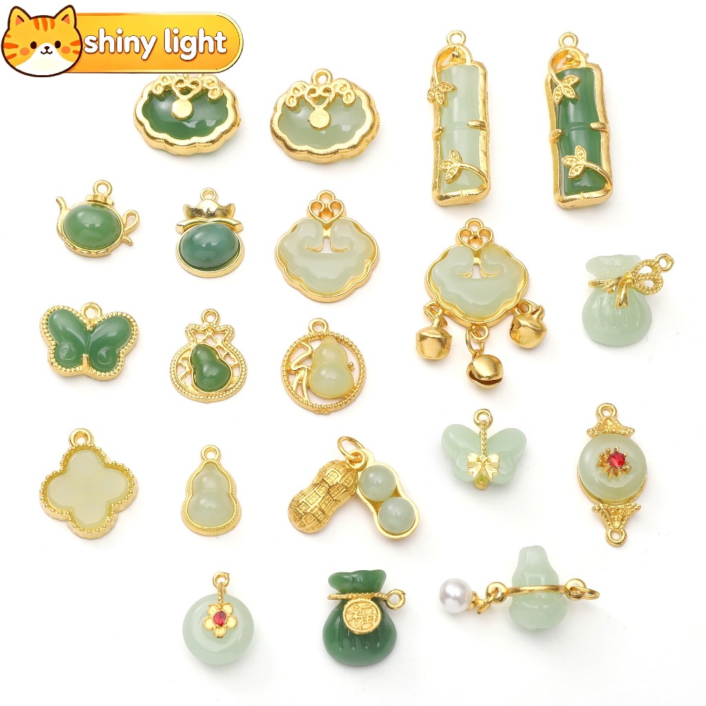 จี้หยกเทียมโลหะผสม 1 ชิ้น สไตล์จีนมงคล สำหรับทำสร้อยคอ เครื่องประดับ DIY งานฝีมือ