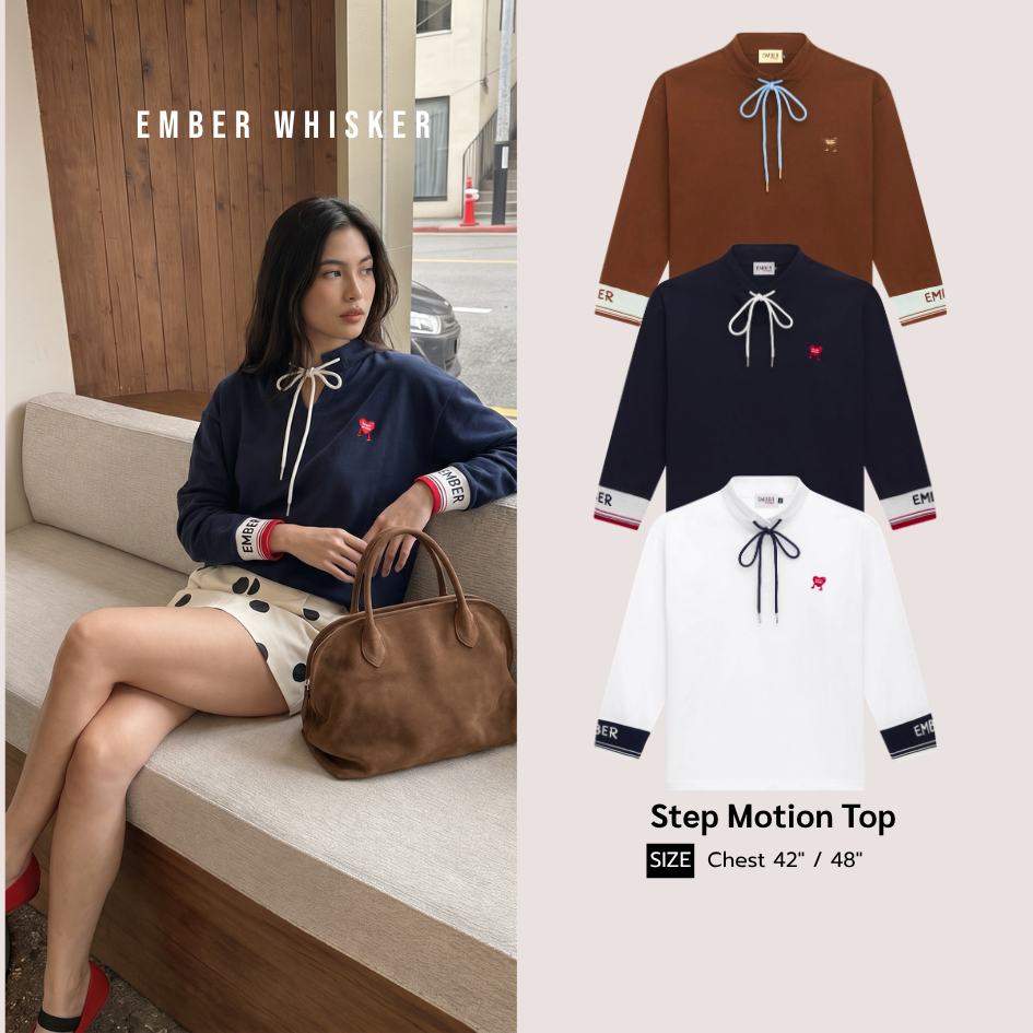 Ember Whisker - Step Motion Top เสื้อสเวตเตอร์ แขนยาว มีเชือกผูก สไตล์เกาหลี Oversized