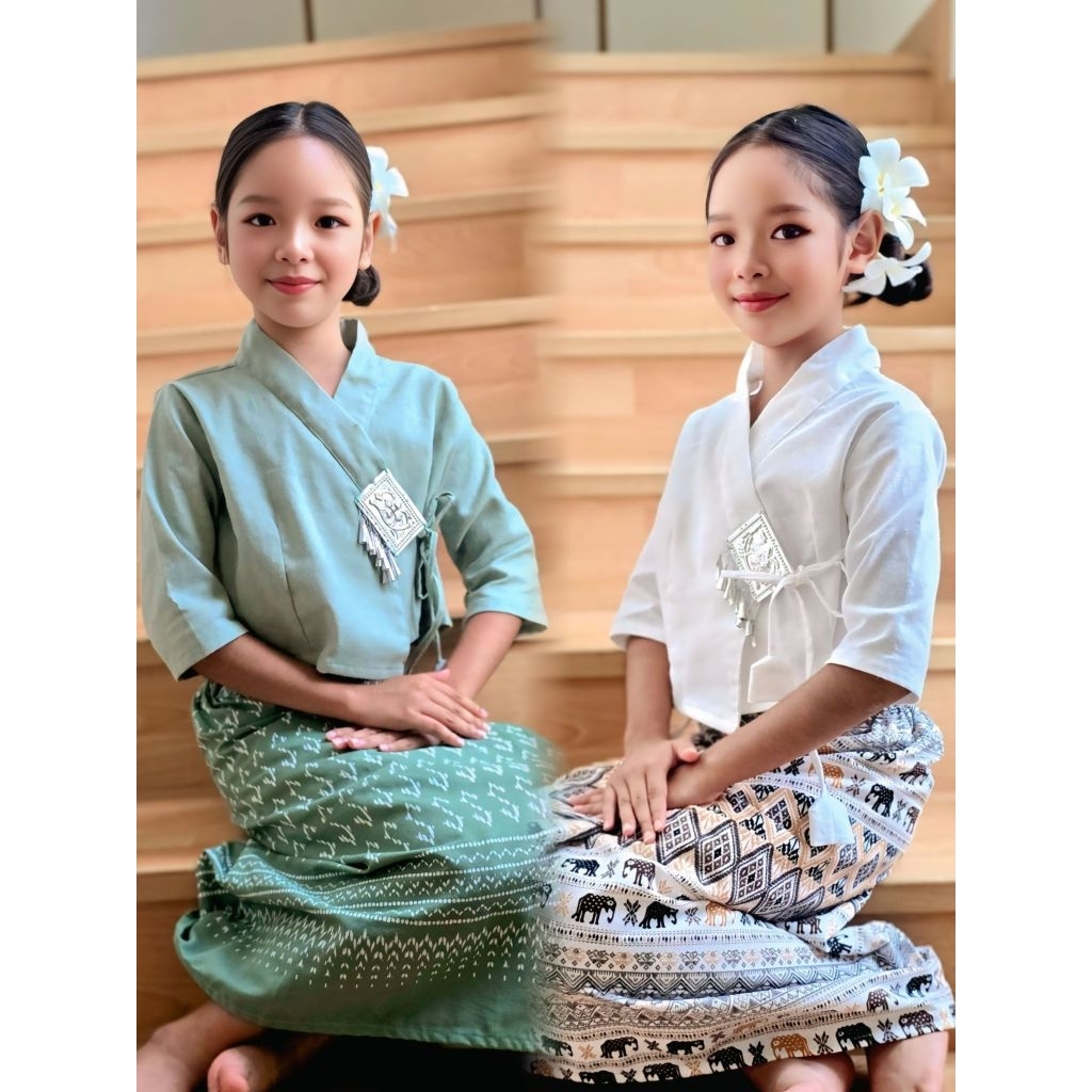 ชุดไทยล้านนาชุดไทยพื้นเมืองชุดพื้นเมืองเด็กชุดเซ็ตผ้าซิ่นเด็กหญิง