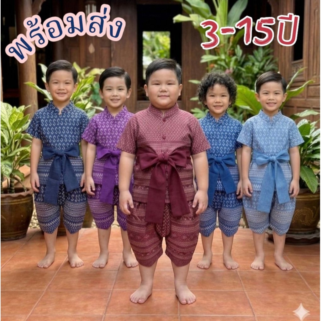 Newชุดไทยเด็กผู้ชายชุดไทยใส่ไปโรงเรียนเหมาะสำหรับเด็ก3-15ปีพร้อมส่ง