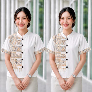 เสื้อคอจีน 5กระดุม ลายขิด/ลายไทย 5สี (พิธา)
