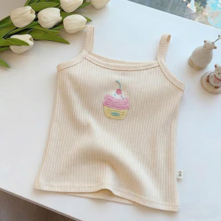 Babyonline(Y189)G1-OF2 (ส่งด่วน1วัน)เสื้อสายเดี่ยวแฟชั่นสำหรับเด็กผู้หญิง สีพาสเทล ผ้านิ่ม ใส่สบาย