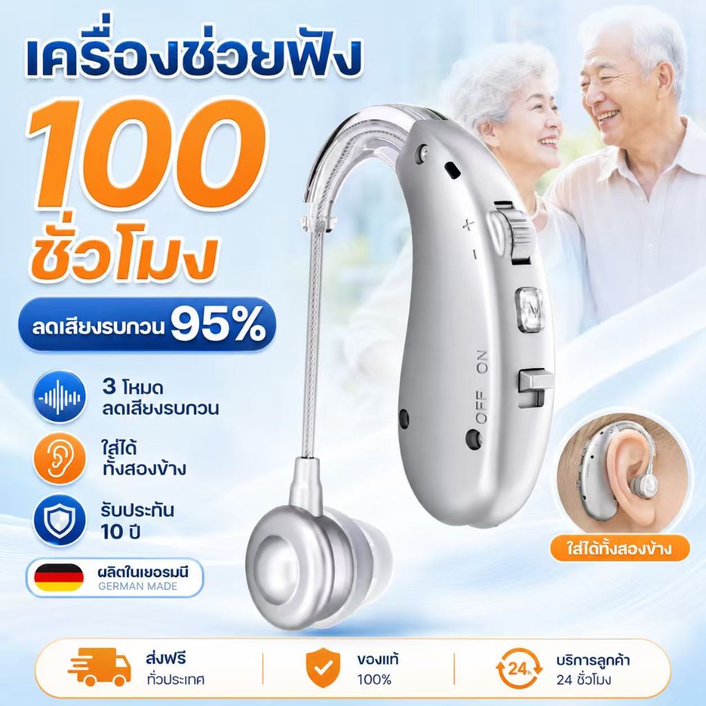 🔥ได้รับ FDA🔥เครื่องช่วยฟัง รับประกัน3ปี ชาร์จแบต เครื่องขยายเสียง อาการคนหูตึง