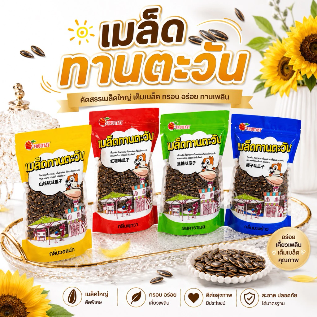เม็ดทานตะวัน ฟรุ๊ตทาซี่ กรอบ ไม่เหม็น ของทานเล่น ขนาด 500 กรัม