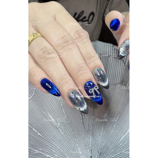 เล็บเจล ลูกแก้วน้ำเงินเทาติดโบว์💙🩶💅🏻🫧