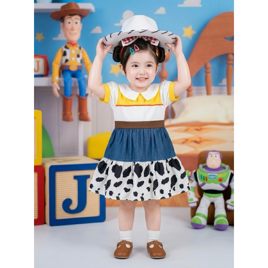 [งานไทย] ชุดเดรสเจสซี่ toy story การ์ตูนยอดฮิต  คาวเกิร์ล เดรสทอยสตอรี่ แถมฟรีโบว์คาดผม ชุดมีซับใน￼ #ชุดคู่แม่ลูก