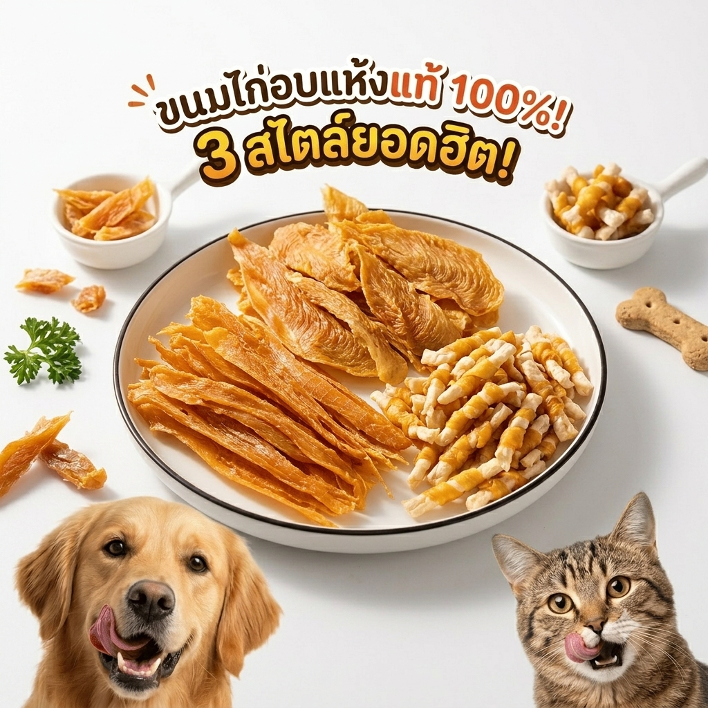 อกไก่อบแห้งโฮมเมด ไก่อบแห้ง 100% อบสดใหม่ ไม่ปรุงรส ขนมทานเล่นสำหรับน้องหมา น้องแมว โปรตีนสูง ไขมันต่ำ ย่อยง่าย