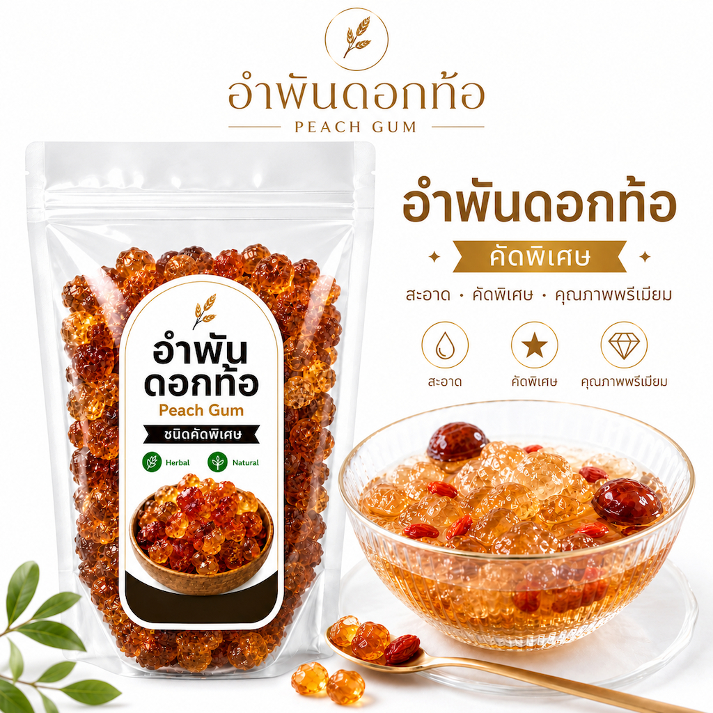 อำพันดอกท้อ Peach Gum เกรดพรีเมียม คัดพิเศษ | เม็ดใสสีอำพัน | ตุ๋นหวาน ทำเครื่องดื่ม | Herbal Natural | 100g/ 250g/ 500g