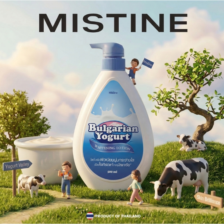 Mistine Bulgarian Yogurt Whitening Lotion ขนาด 500 ml คือโลชั่นบำรุงผิวกายสูตรเข้มข้นที่เน้นช่วยให้ผิวเนียนนุ่มและกระจ่า