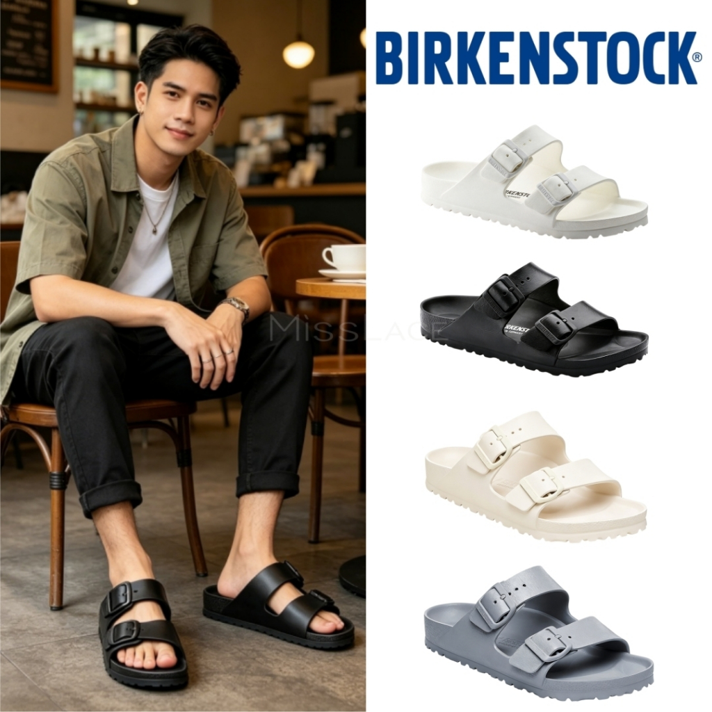 BIRKENSTOCK Arizona EVA รองเท้าแตะยอดฮิต Unisex กันน้ำ น้ำหนักเบา สีขาว/ดำ/เบจ/เทา