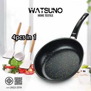 Watsuno.(โบนัสเครื่องครัวซิลิโคน) กระทะ กระทะทอด กระทะเทฟล่อน กระทะทรงลึก กระทะไม่ติด ใช้ได้กับเตาทุกประเภท