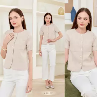 POI เสื้อทวิตคอกลมแต่งกระดุมขาว พรีเมี่ยมคลาสสิค C001D7