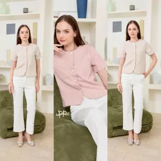 POI เสื้อทวิตคอกลมแต่งกระดุมขาว พรีเมี่ยมคลาสสิค C001D7
