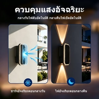 【พร้อมส่งจ้า】ซื้อ 1 แถม 1 ฟรี !โคมไฟติดผนังโซล่าเซลล์ 2ทิศทาง 3สี 20ชม. IP65 กันน้ำ 0ค่าไฟ พร้อมส่ง!
