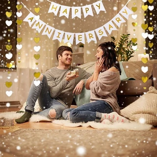 ส่งจากกรุงเทพ ธงราว Happy Anniversary ธงฉลองครบรอบ หลากสี หรูหรา ตกแต่งปาร์ตี้งานแต่ง ครบรอบคู่สมรส