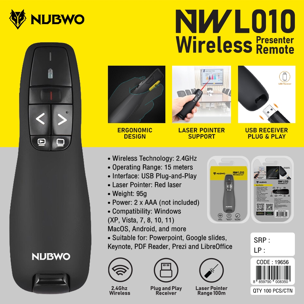 Wireless Presenter Remote Reciveer Nubwo NWL010
