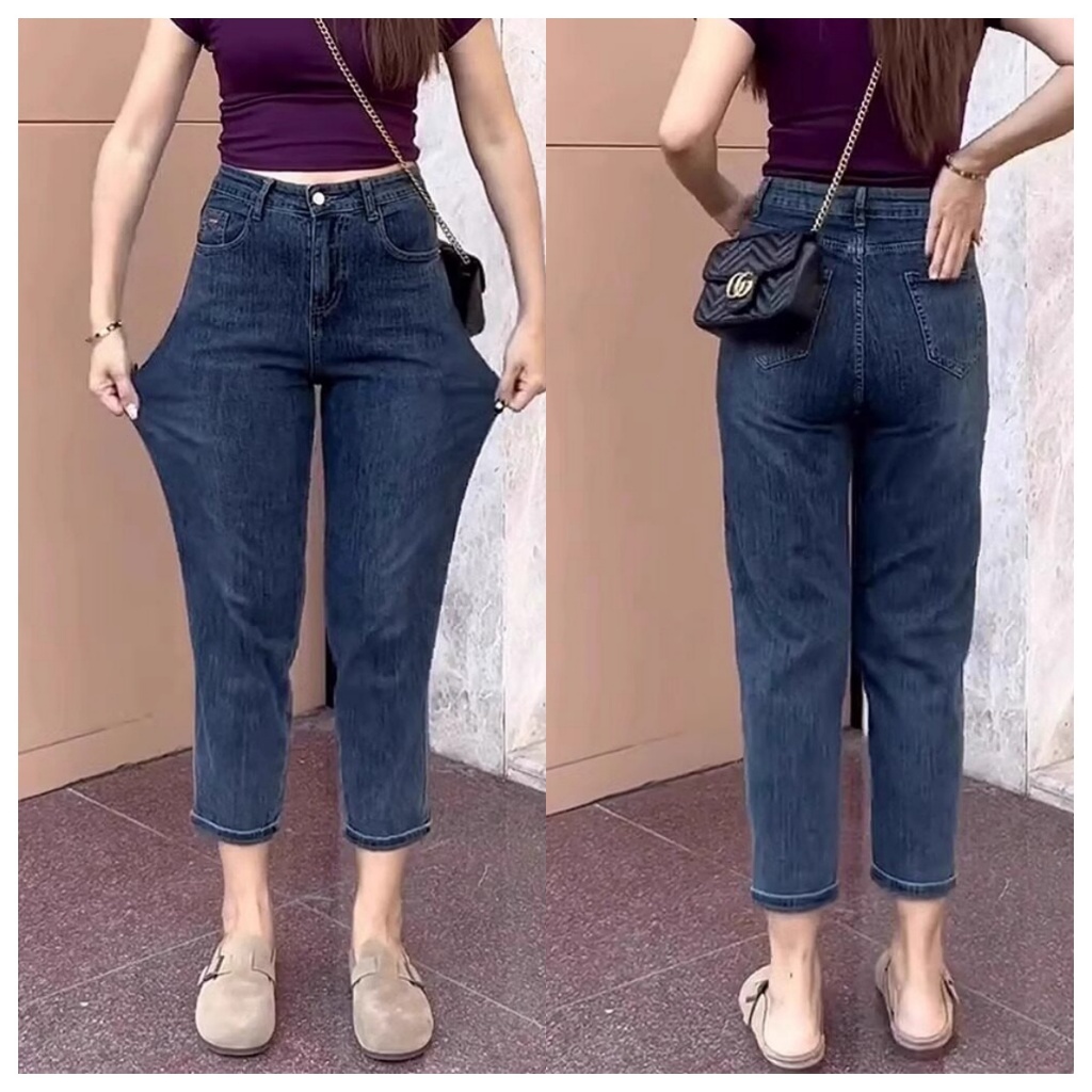 suzllrue7o กางเกงยีนส์ทรงใหญ่ ยืดหยุ่นสูง ดีไซน์เอวสูง สไตล์เกาหลี ใส่ได้กับทุกลุค#V45