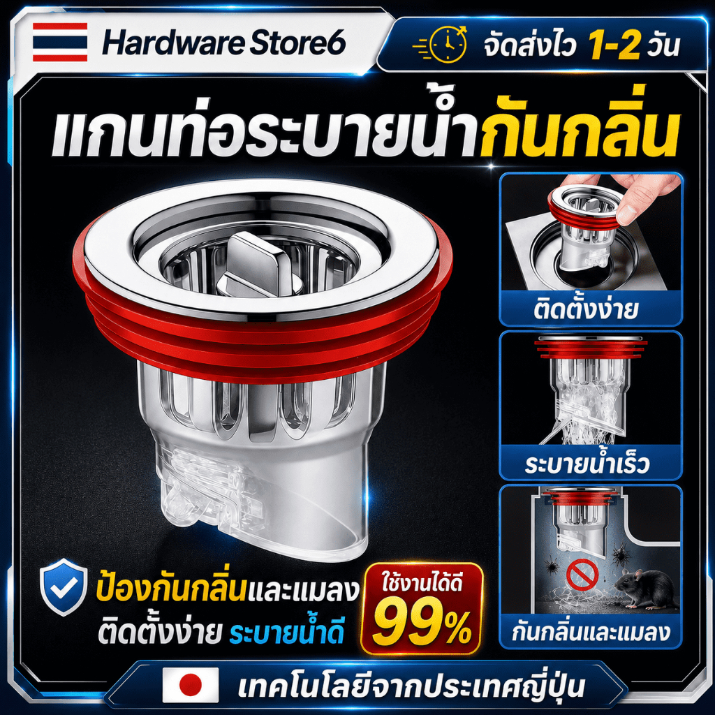 Hardware Store6 จัดส่งภายใน 24 ชม. COD ฝาปิดท่อระบายน้ำกันกลิ่น กันแมลง กันหนู Floor Drain ระบายน้ำเร็ว ติดตั้งง่าย ทนดี