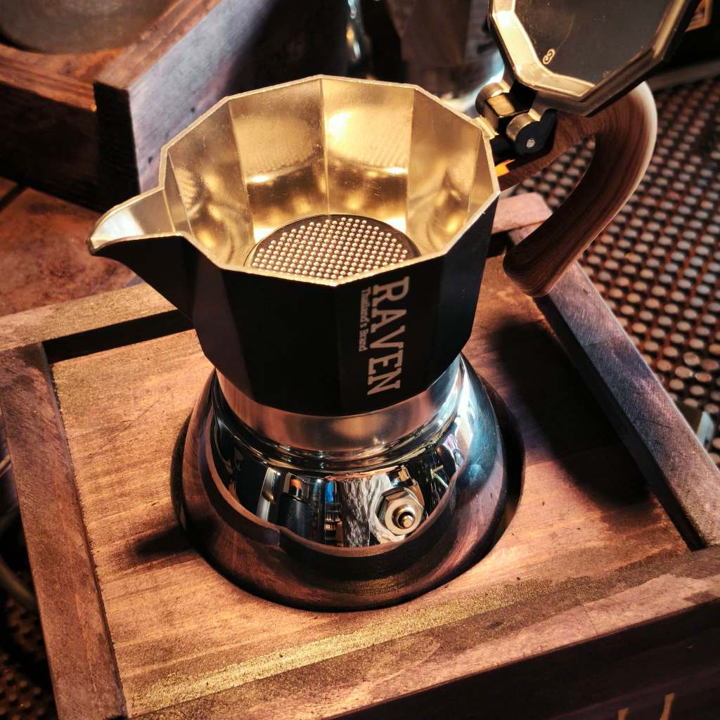 งานช่างไทย MOKA POT โมดิฟายด์ รุ่นพรีเมี่ยมสแตนเลส อัพเกรดวาล์วตัวใหญ่ By Raven coffee