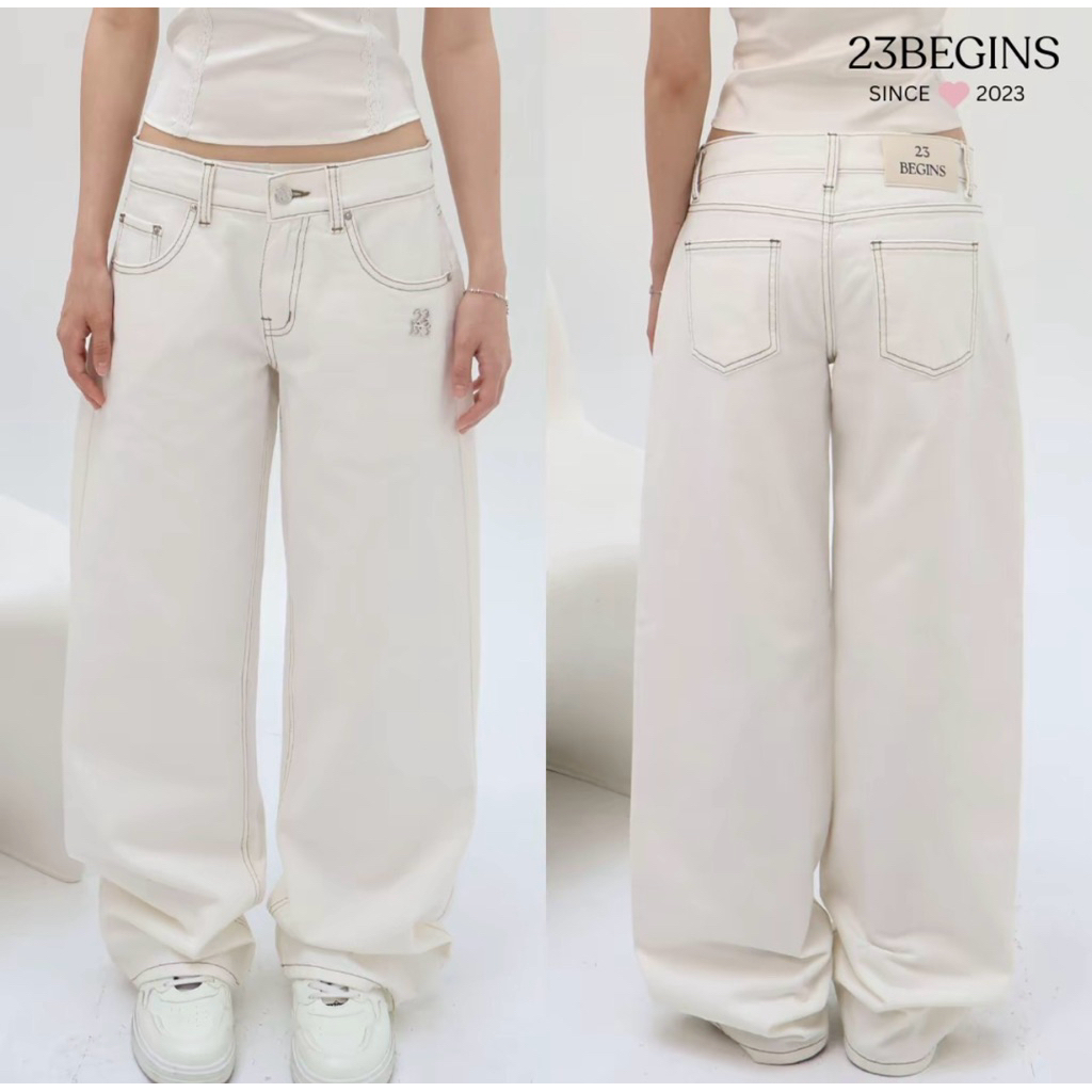 23BEGINS - Courtney Jeans กางเกงยีนส์เอวต่ำ whiite Size M