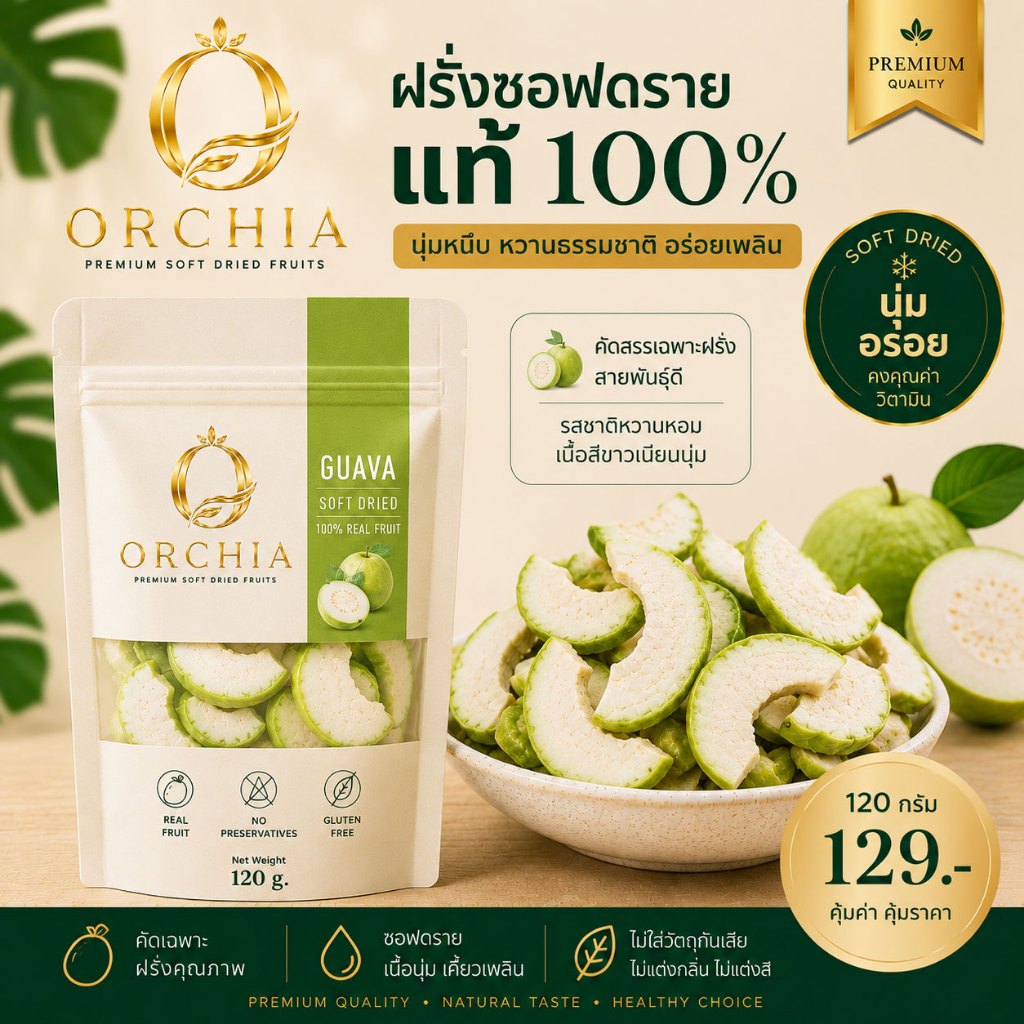 ORCHIA ฝรั่ง Guava ผลไม้อบแห้งซอฟดราย 100% มะม่วง ฝรั่ง Golden Trio ผลไม้รวม เคี้ยวเพลิน ของฝาก Mango Pineapple