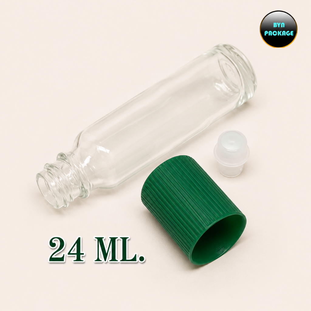 (จำนวน12ใบ)ขวดแก้วใส 24ml ลูกกลิ้ง+ฝาหมุน ร้านBVN PACKAGE