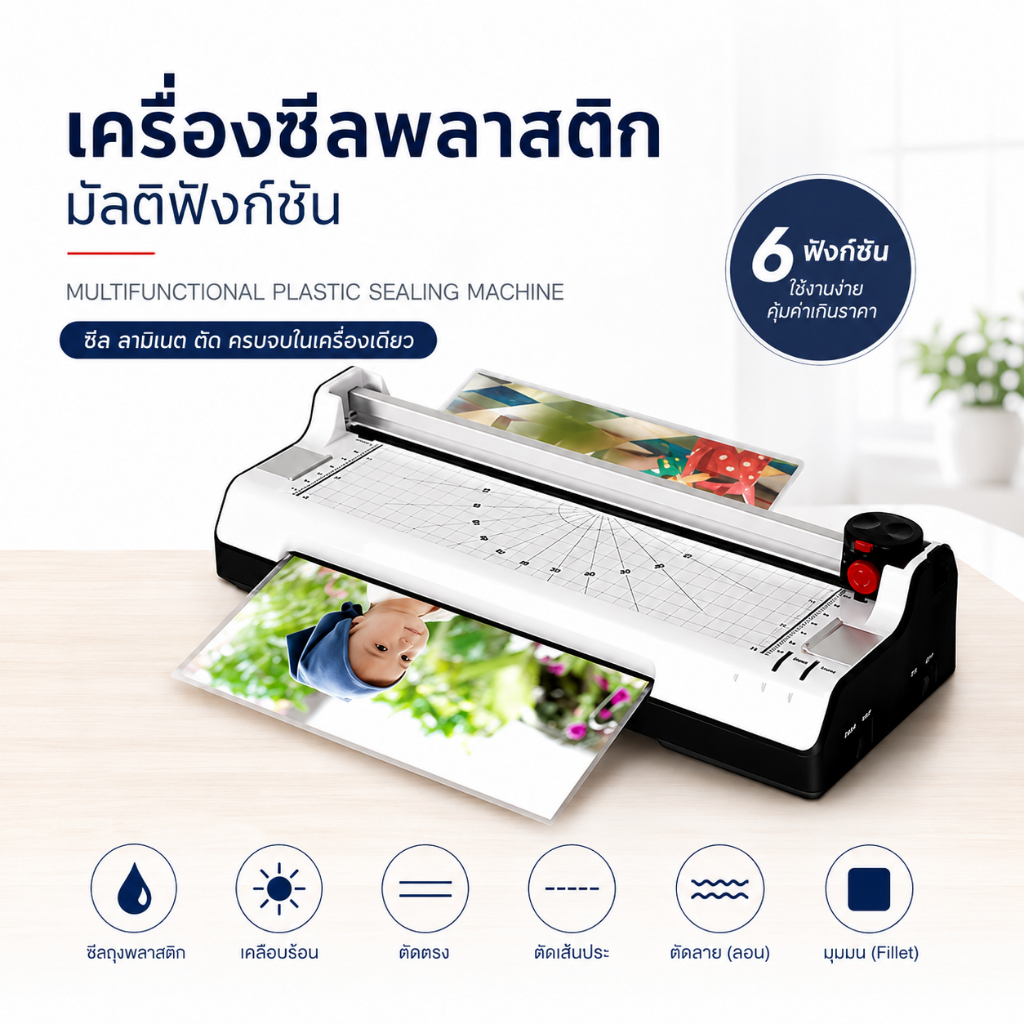 เครื่องเคลือบบัตร A3 6in1 Multifunction Laminator เครื่องเคลือบเอกสาร ตัดกระดาษ ตัดมุม