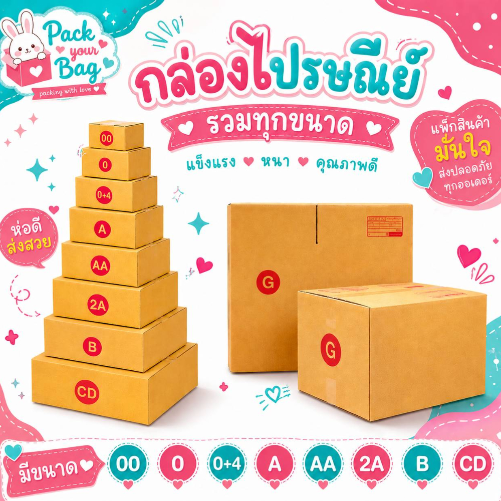 กล่องไปรษณีย์ กล่องพัสดุ [ขายปลีก 5 ใบ] กล่องไปรษณีย์ราคาถูก เบอร์ 00/0/0+4/A/AA/2A /B [แบบพิมพ์]