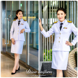 ชุดปกติขาวหญิง สีขาวโอโม่ พร้อมถุงสูท